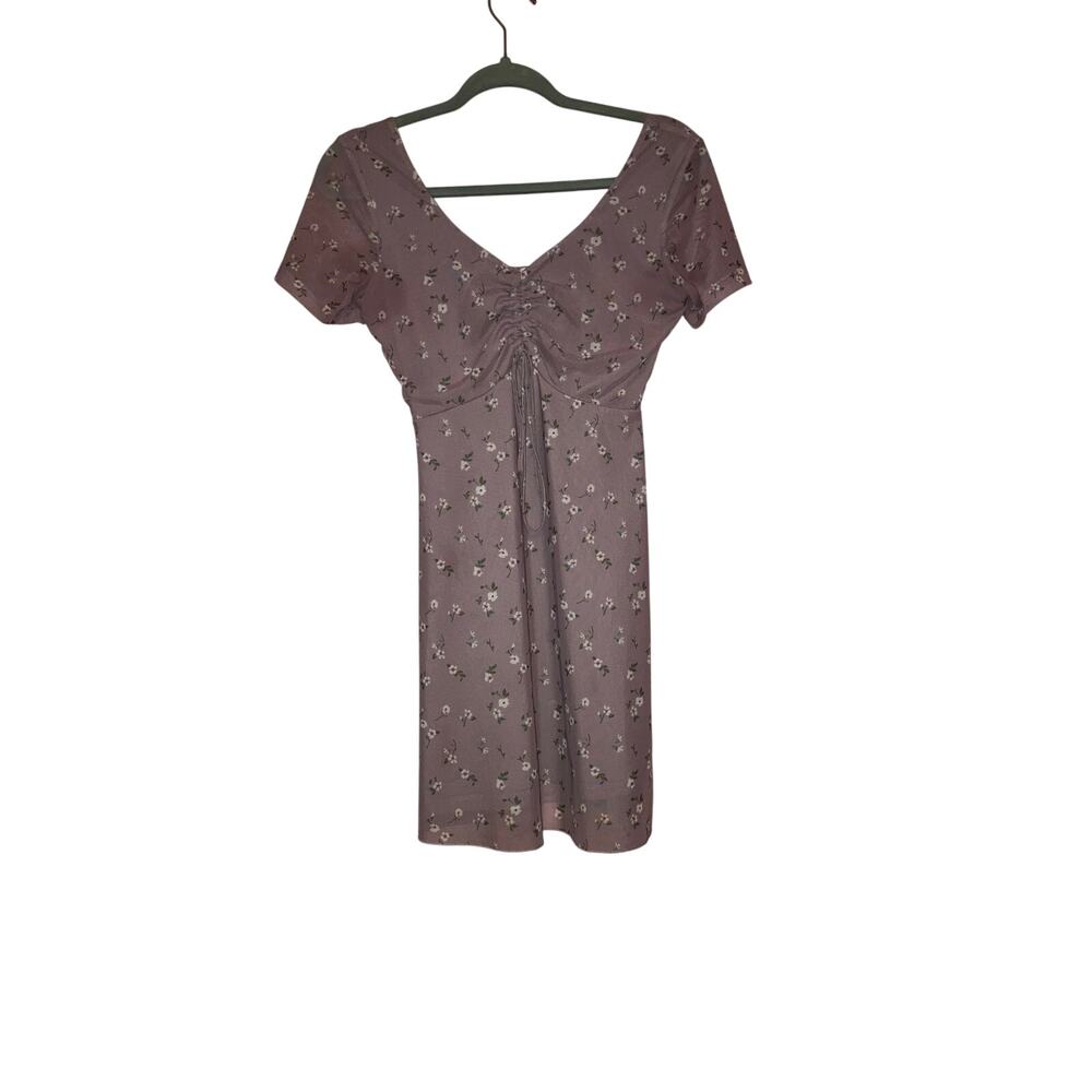 Hollister Lilac Floral Mesh Mini Dres Ruched Bust Cottagecore Size XS